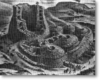 Illustration of Neolithic village of Jarlshof